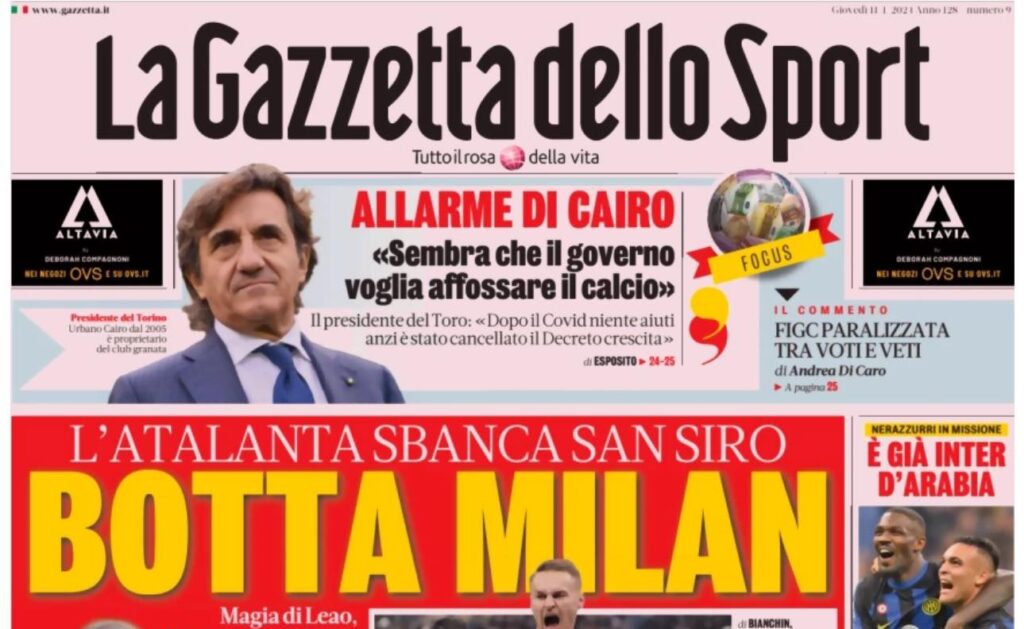 prima pagina gazzetta dello sport
