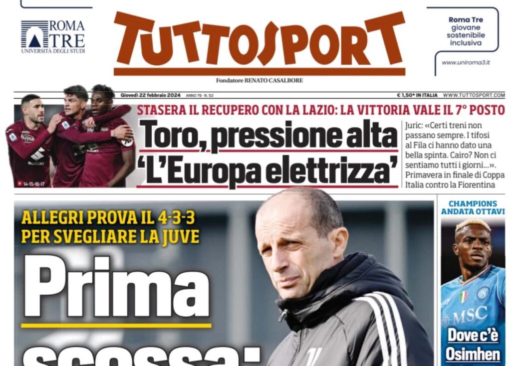 prima pagina tuttosport oggi