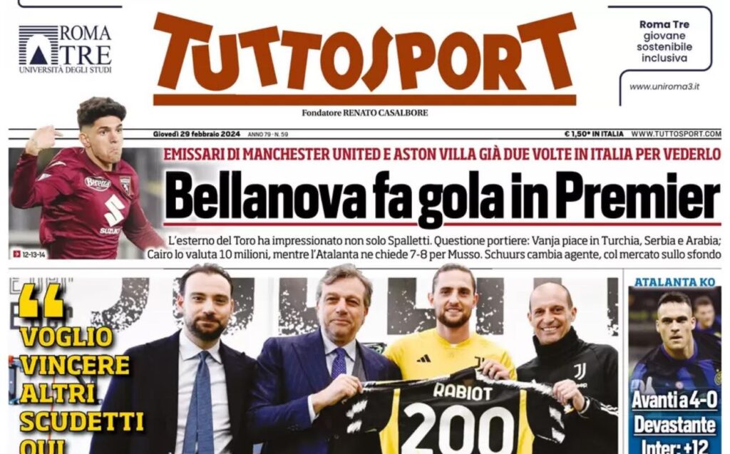 prima pagina tuttosport oggi