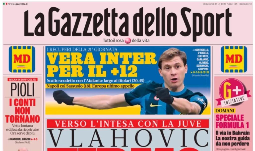prima pagina gazzetta dello sport oggi
