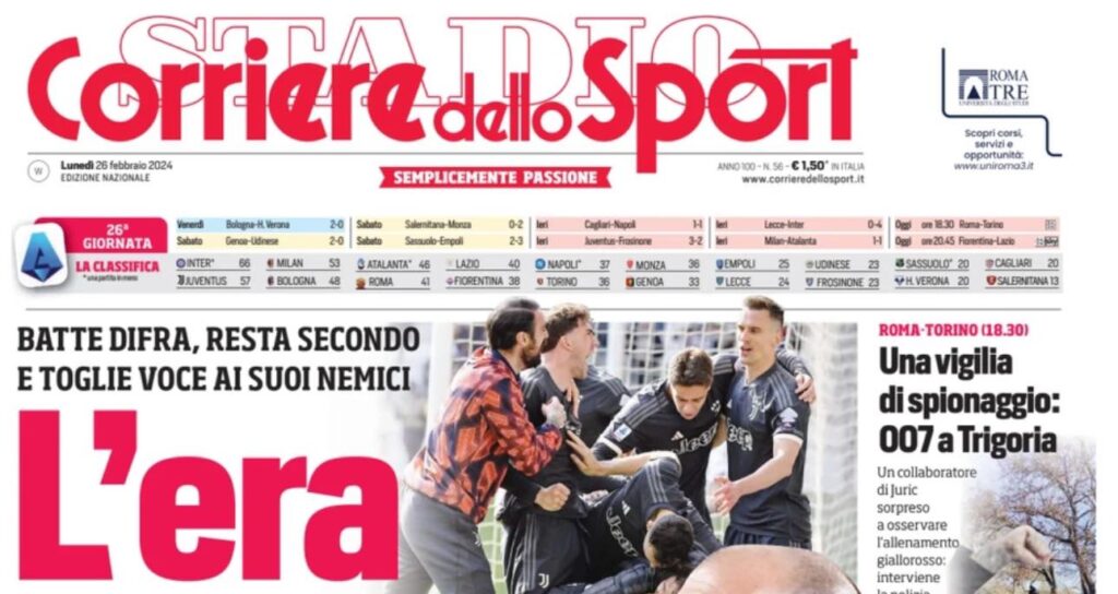 PRIMA PAGINA CORRIERE DELLO SPORT OGGI