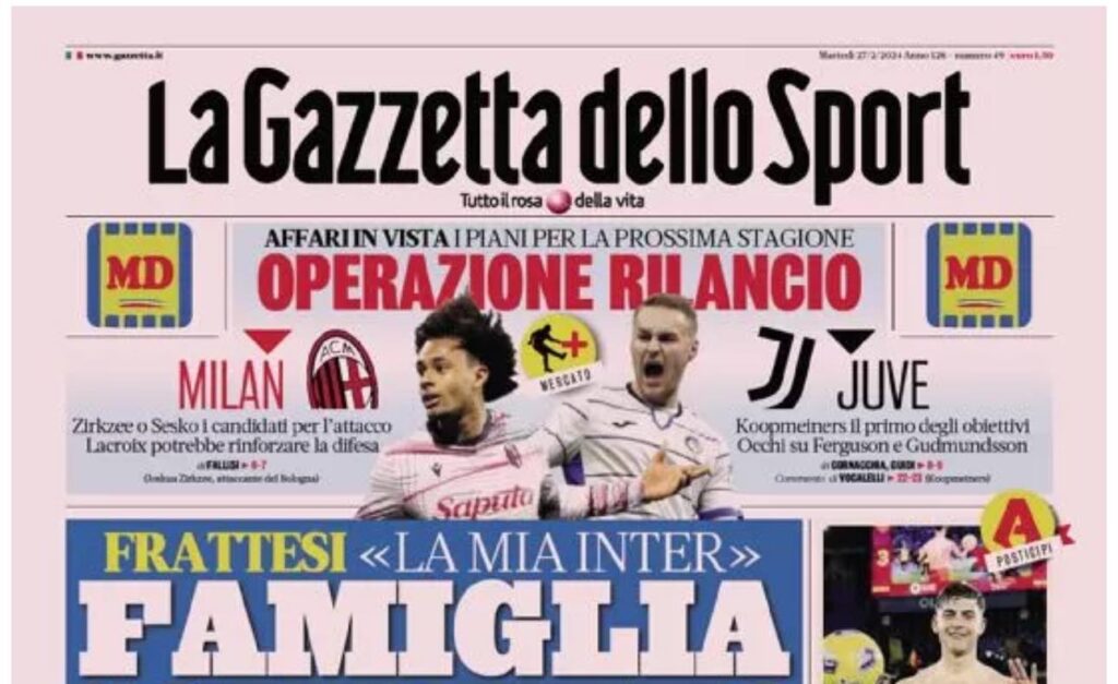 prima pagina gazzetta dello sport oggi