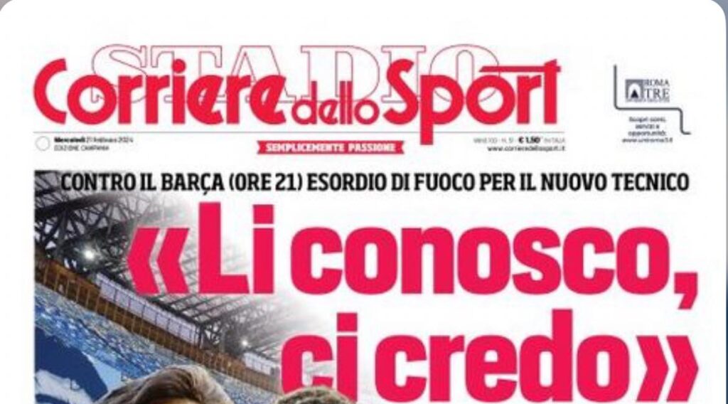 PRIMA PAGINA CORRIERE DELLO SPORT OGGI