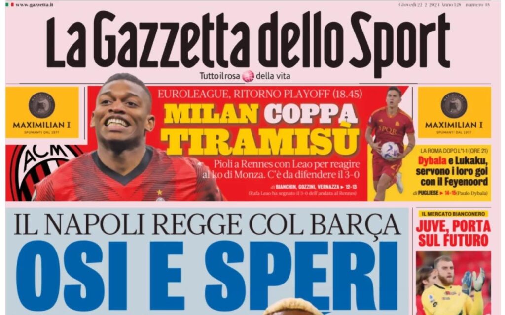prima pagina gazzetta delloo sport oggi