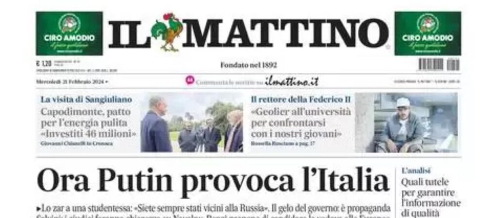 PRIMA PAGINA IL MATTINO OGGI