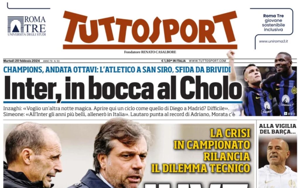 prima pagina tuttosport oggi