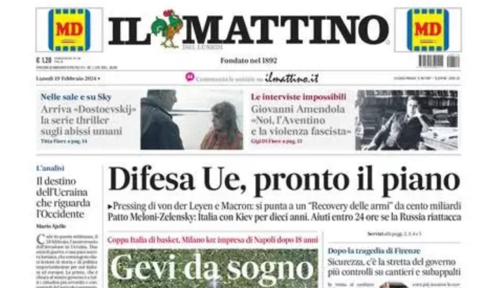 prima pagina il mattino oggi