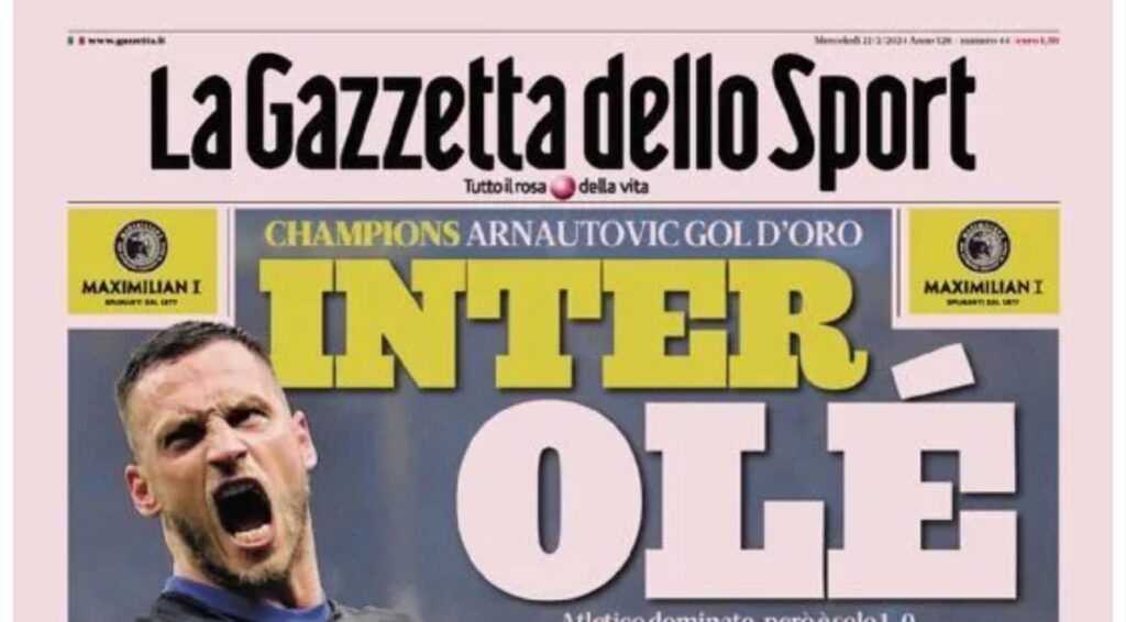 prima pagina gazzetta dello sport oggi