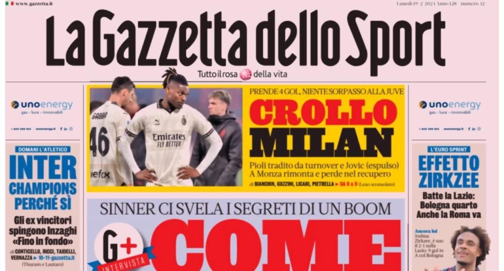 prima pagina gazzetta dello sport oggi