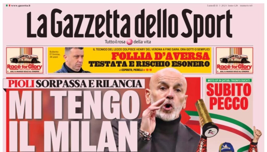 prima pagina gazzetta dello sport oggi
