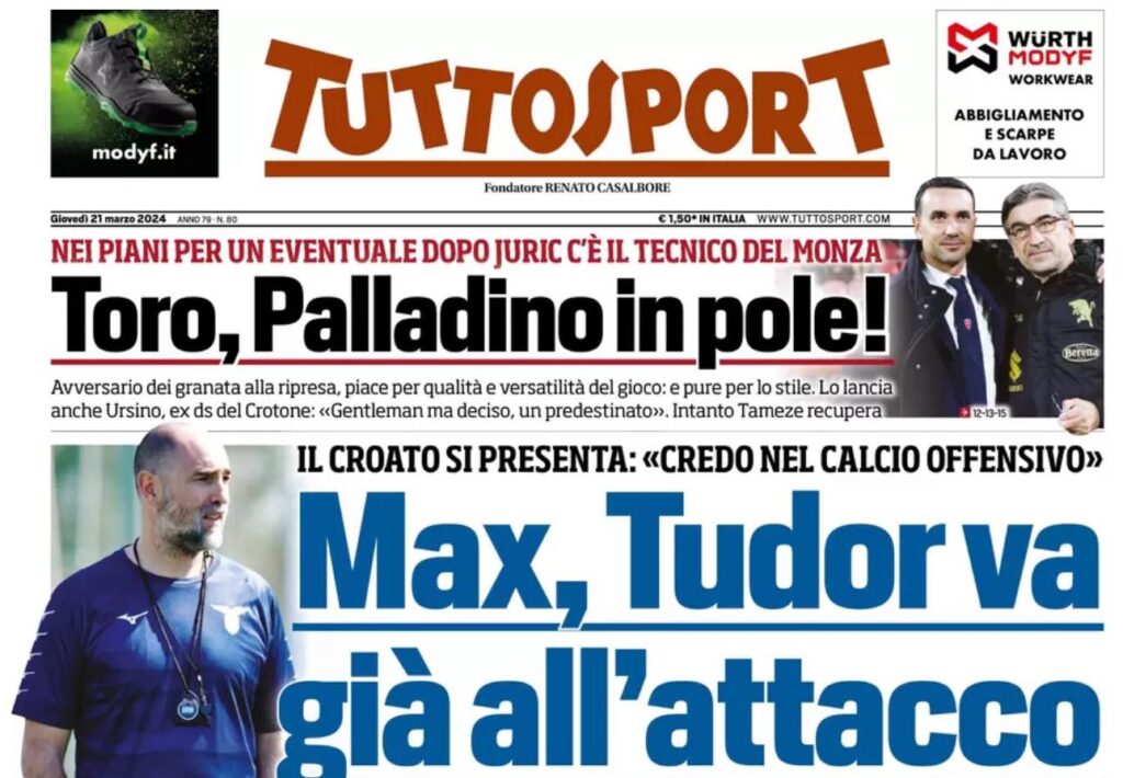 FOTO - La prima pagina Tuttosport