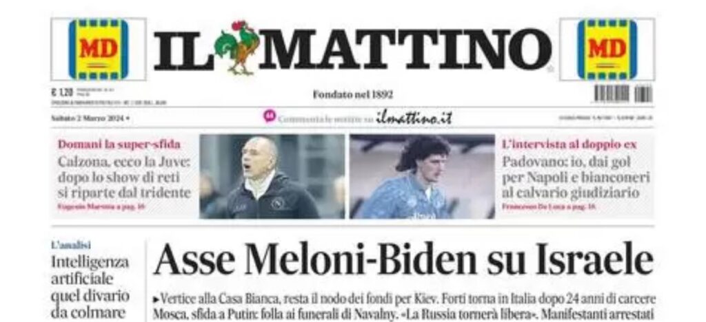 PRIMA PAGINA IL MATTINO OGGI