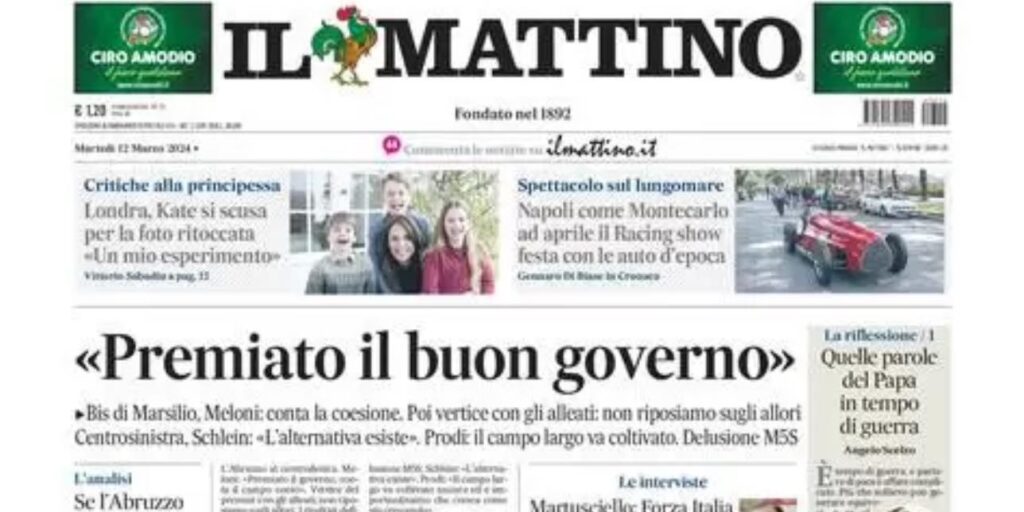 PRIMA PAGINA IL MATTINO OGGI