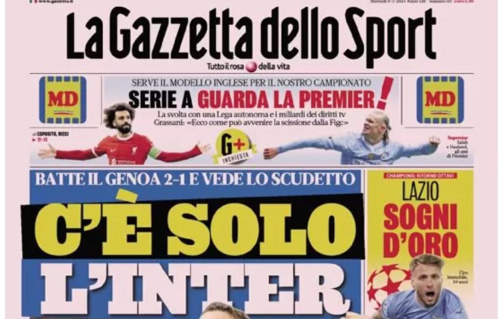 prima pagina gazzetta dello sport oggi