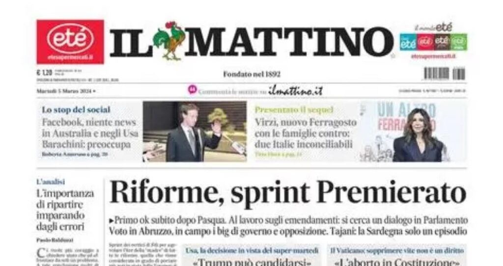 PRIMA PAGINA IL MATTINO OGGI