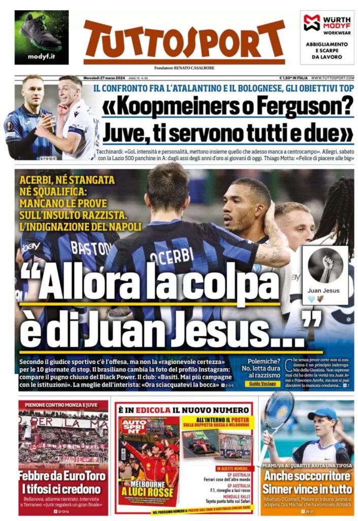 PRIMA PAGINA TUTTOSPORT OGGI