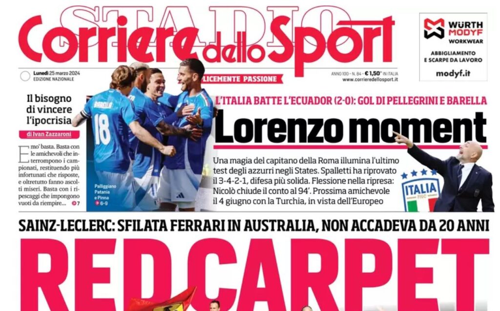 prima pagina corriere dello sport oggi