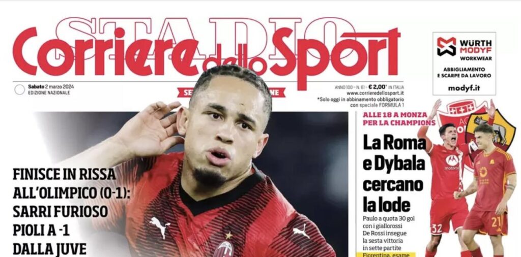 prima pagina corriere dello sport oggi