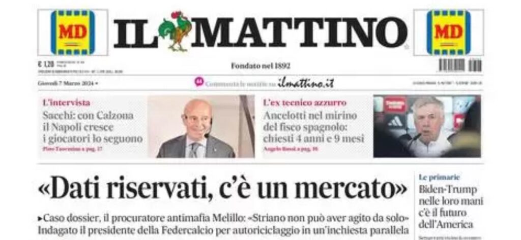 prima pagina il mattino oggi