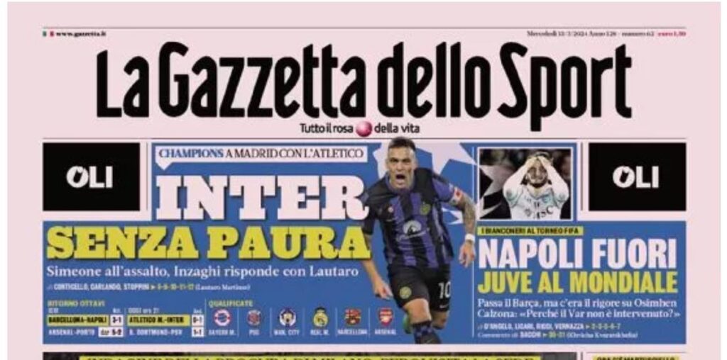 prima pagina gazzetta dello sport oggi