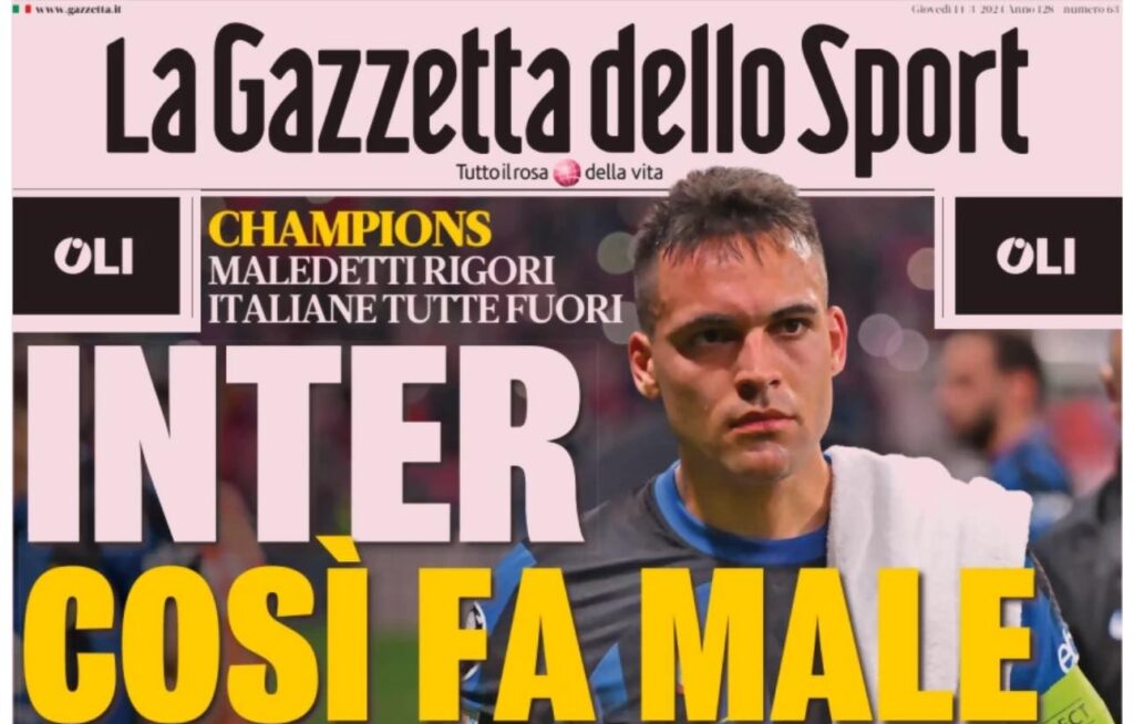 PRIMA PAGINA GAZZETTA DELLO SPORT OGGI