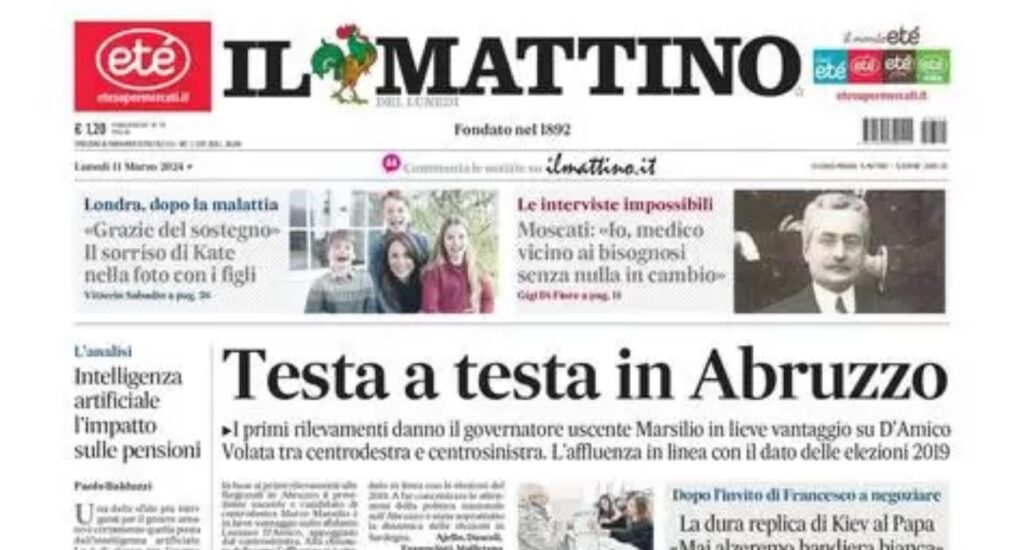 prima pagina il mattino oggi