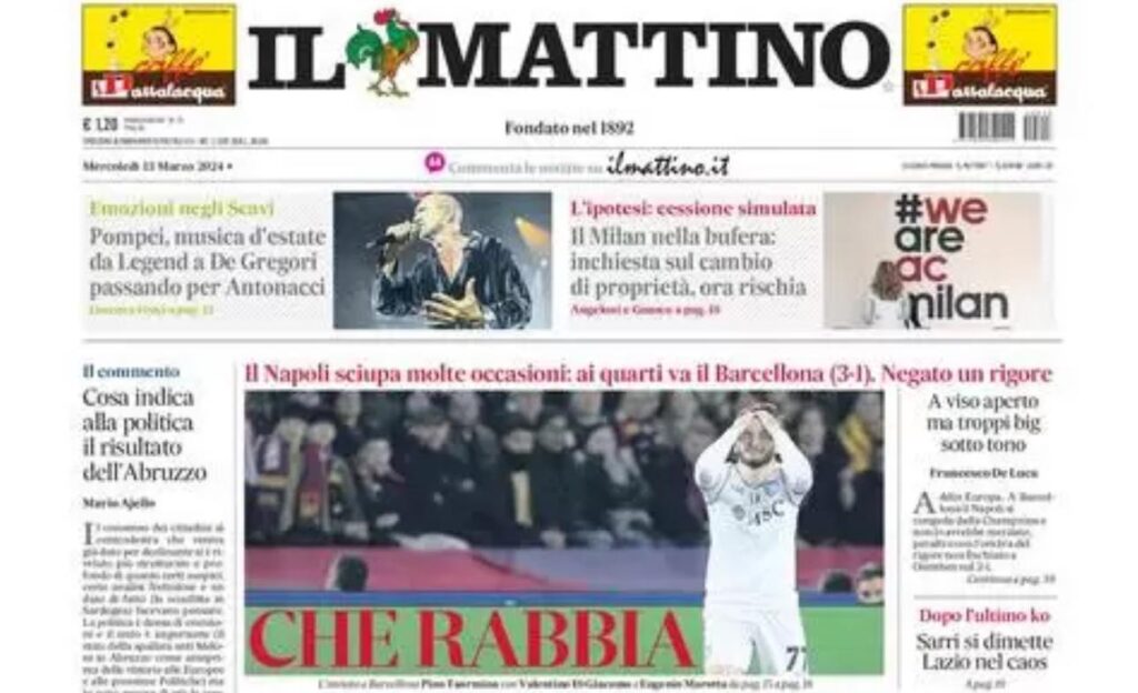 prima pagina il mattino oggi