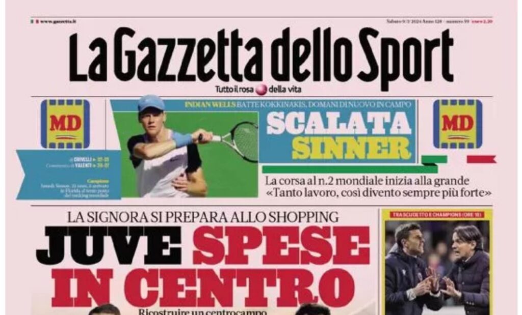 prima pagina gazzetta dello sport oggi