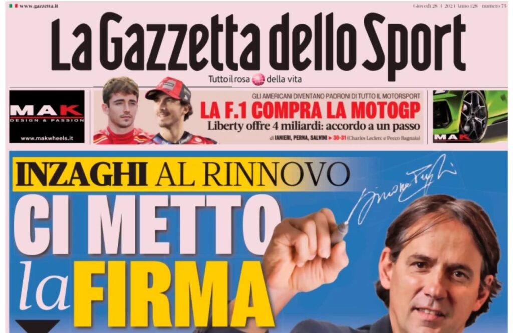 PRIMA PAGINA GAZZETTA DELLO SPORT OGGI