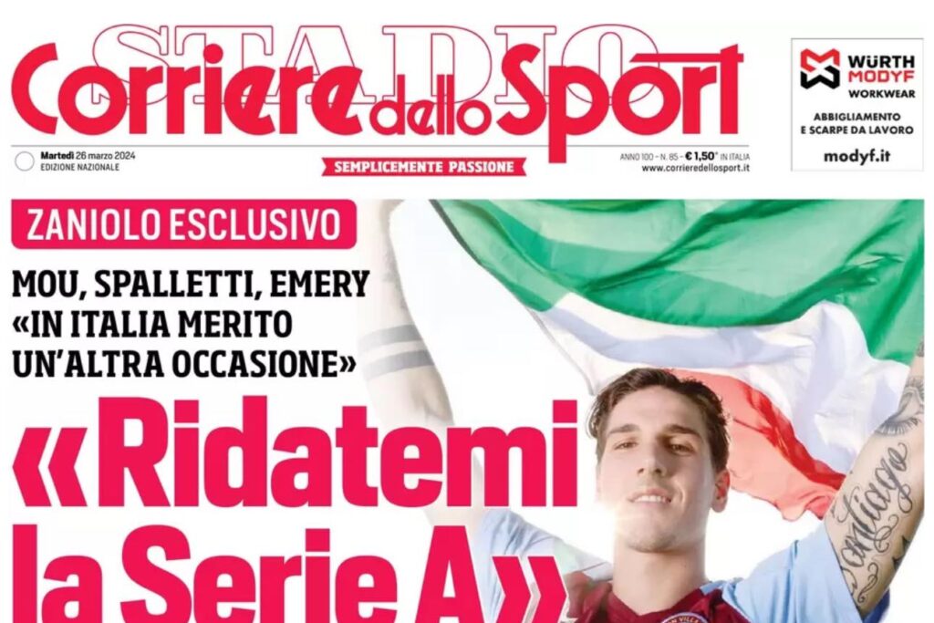 PRIMA PAGINA CORRIERE DELLO SPORT OGGI