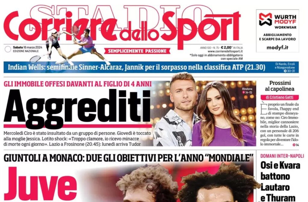 PRIMA PAGINA CORRIERE DELLO SPORT OGGI