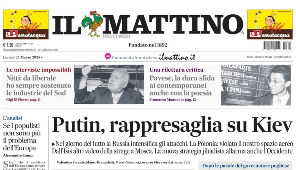 PRIMA PAGINA IL MATTINO OGGI