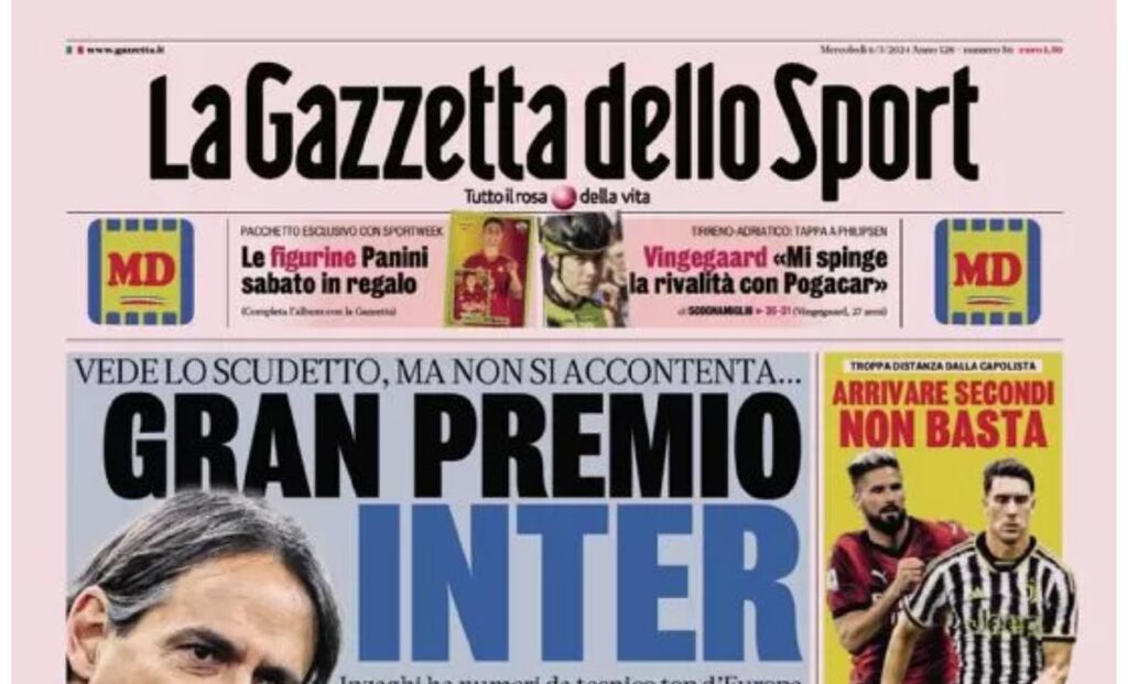 prima pagina gazzetta dello sport oggi