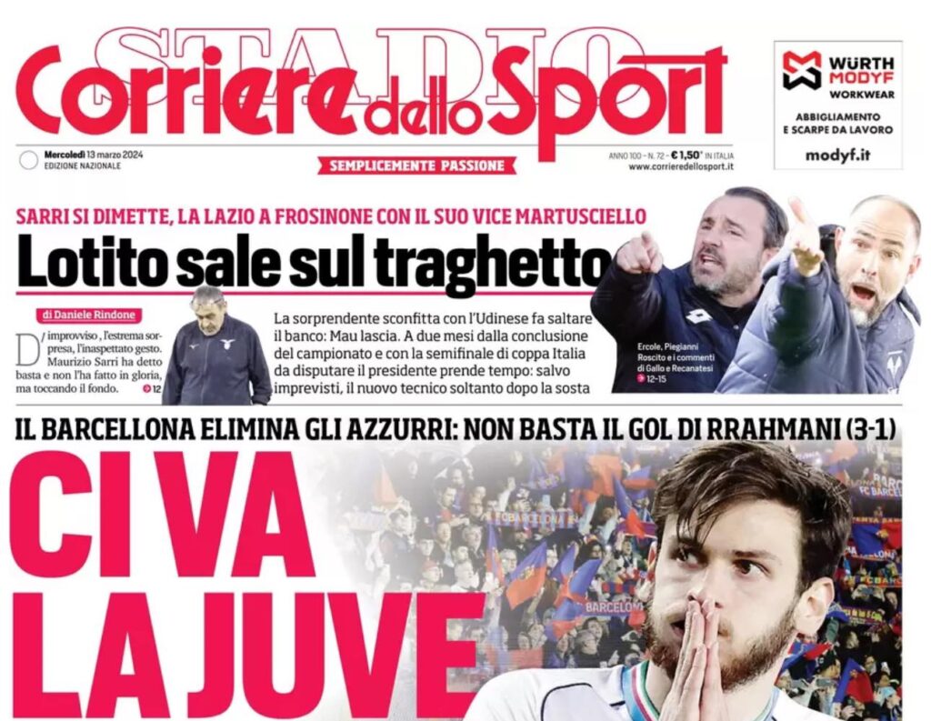 prima pagina corriere dello sport oggi