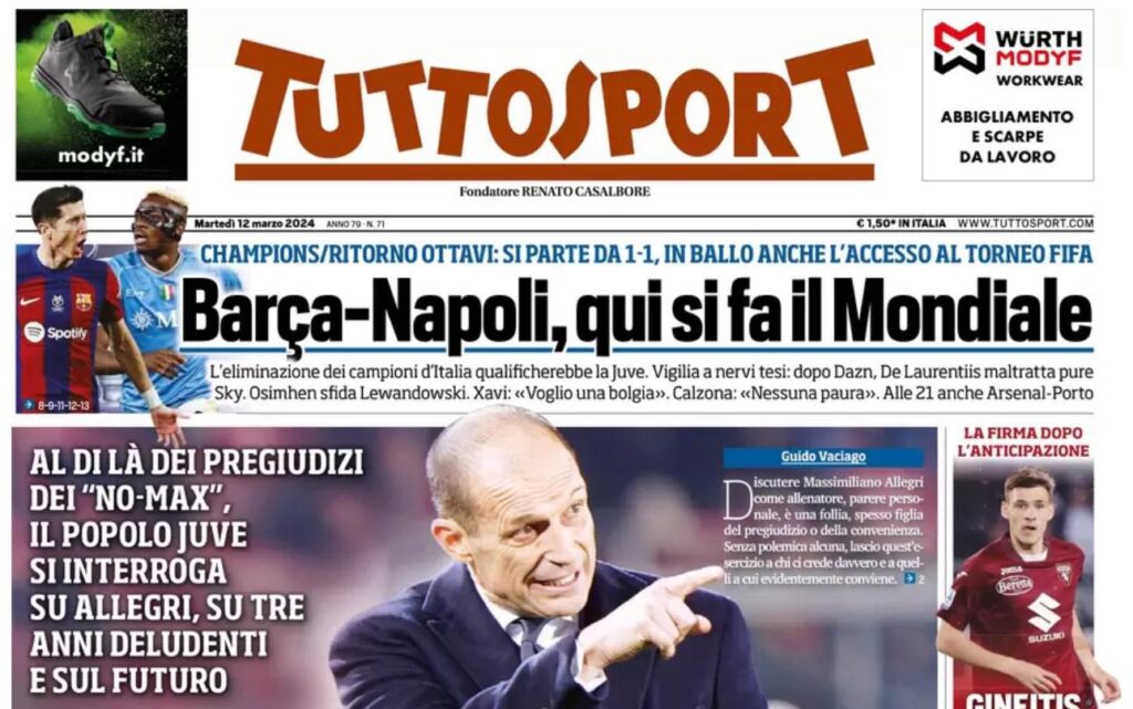 prima pagina tuttosport oggi