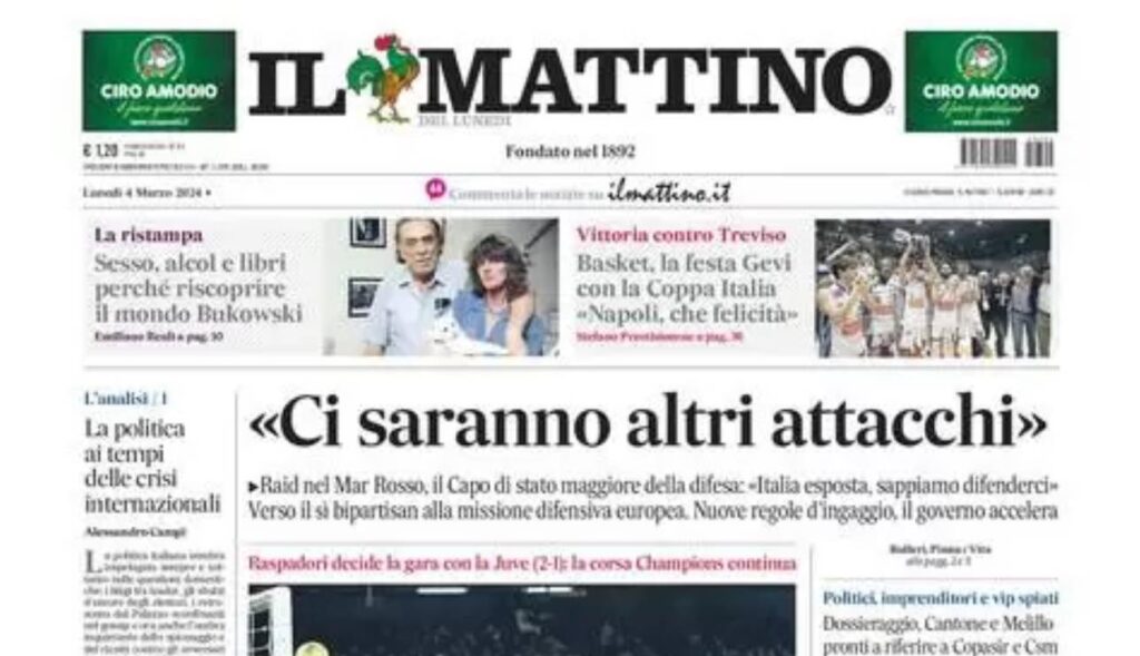 prima pagina il mattino oggi