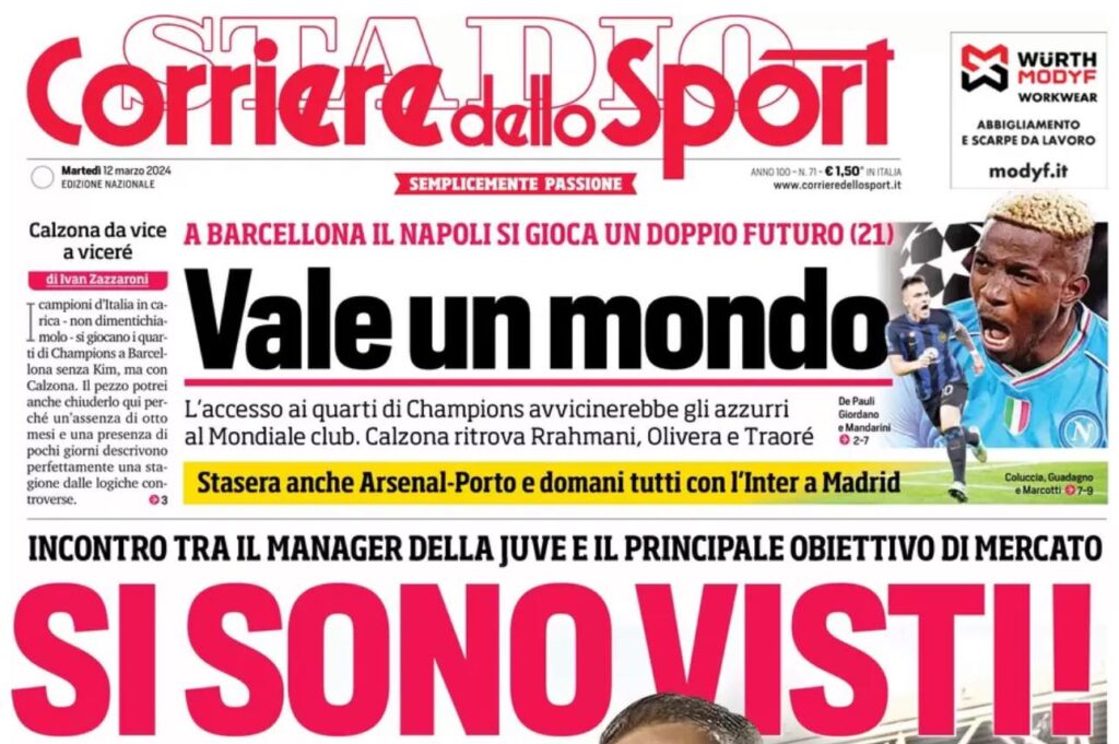 PRIMA PAGINA CORRIERE DELLO SPORT OGGI