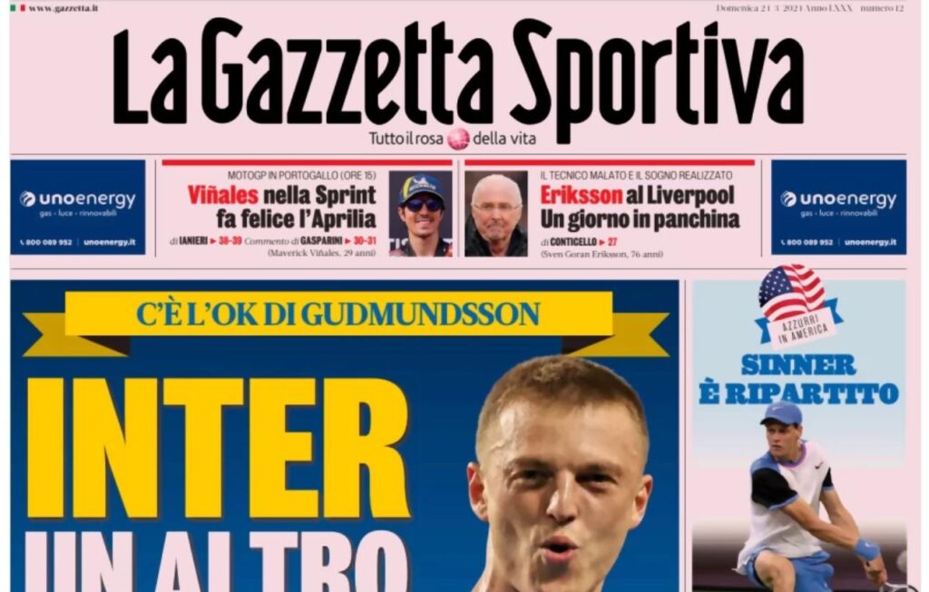 PRIMA PAGINA GAZZETTA DELLO SPORT OGGI