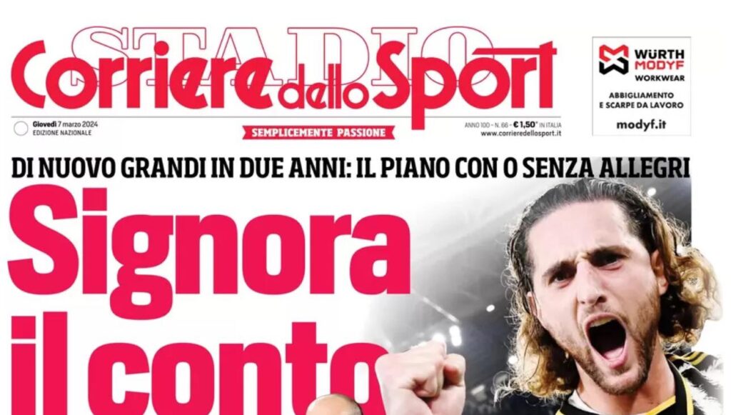 PRIMA PAGINA CORRIERE DELLO SPORT OGGI