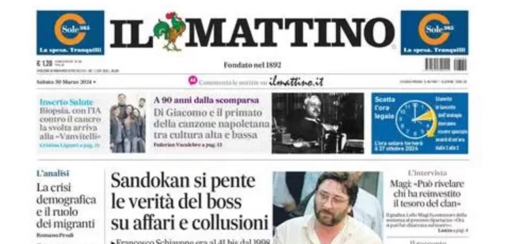PRIMA PAGINA IL MATTINO OGGI