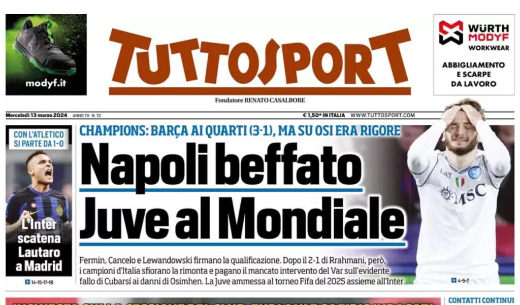 prima pagina tuttosport oggi