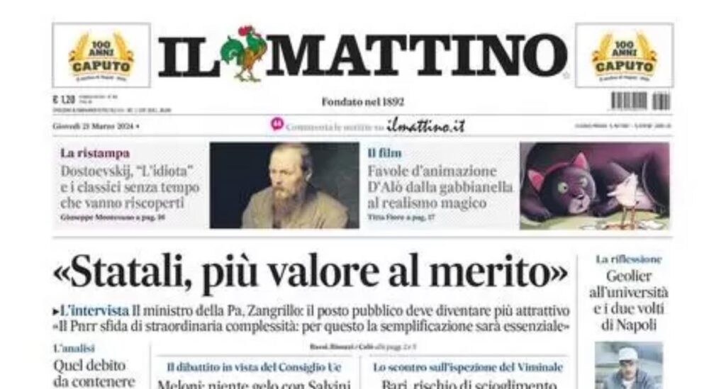 prima pagina il mattino oggi