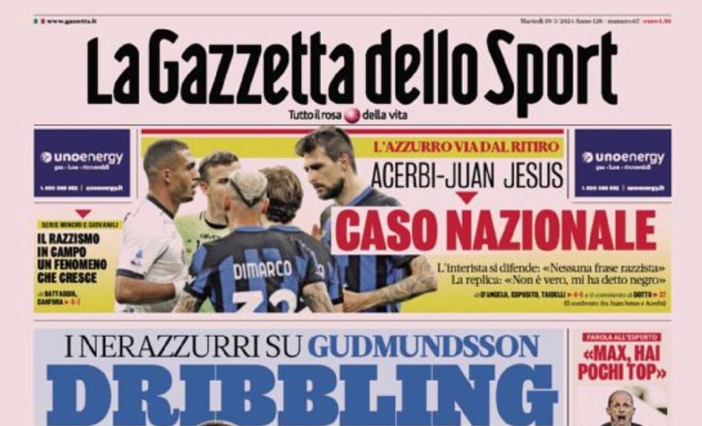 PRIMA PAGINA GAZZETTA DELLO SPORT OGGI