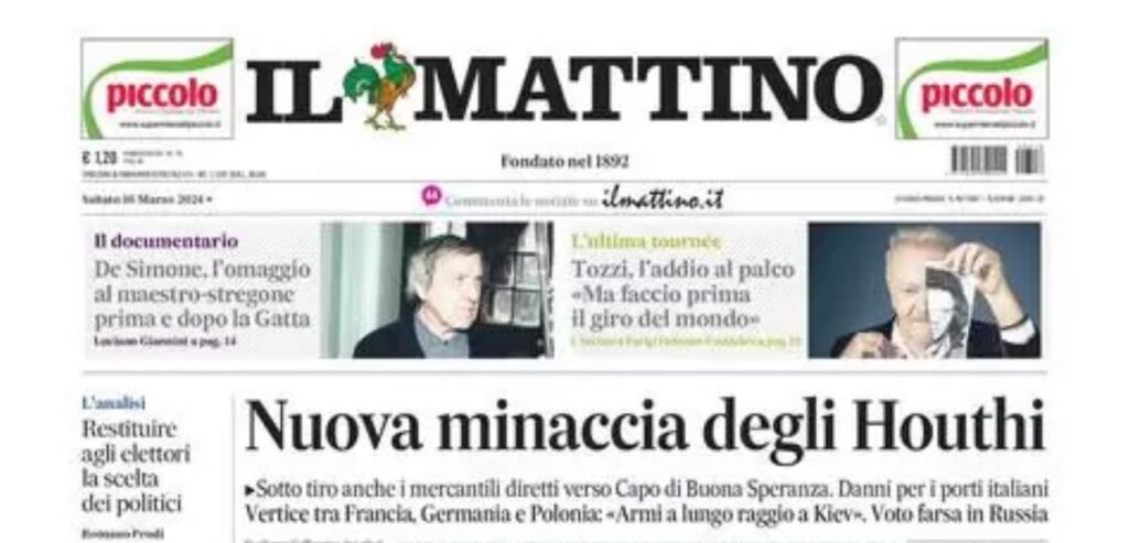 PRIMA PAGINA IL MATTINO OGGI