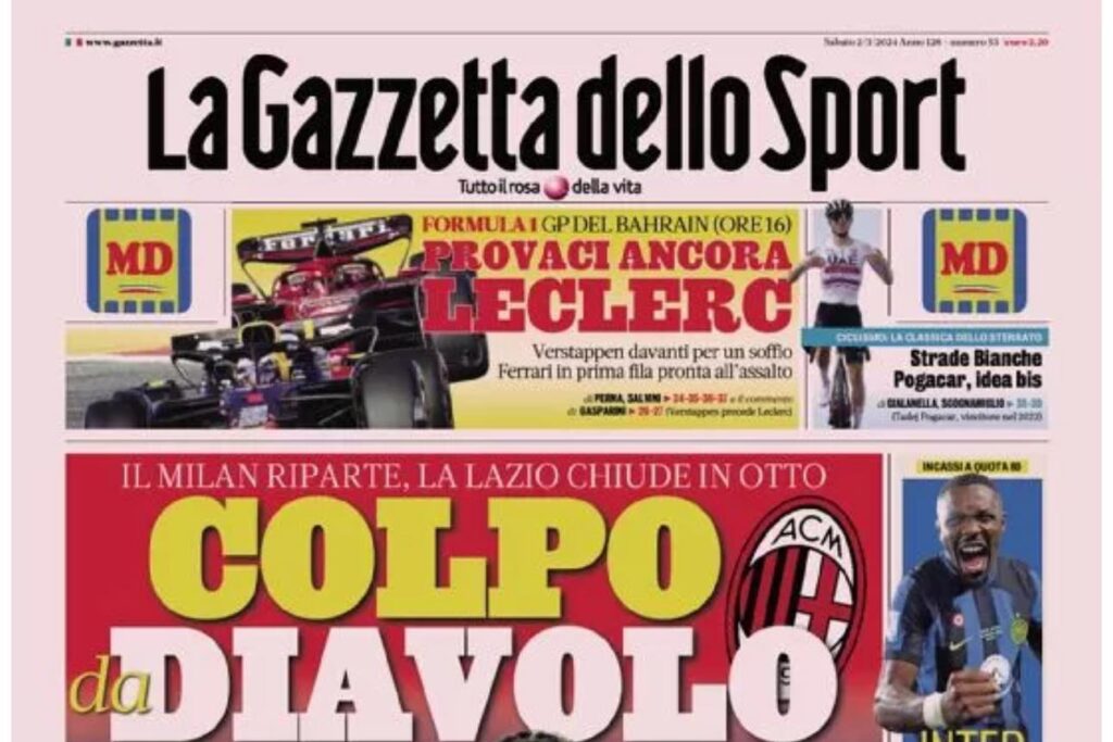 prima pagina gazzetta dello sport oggi