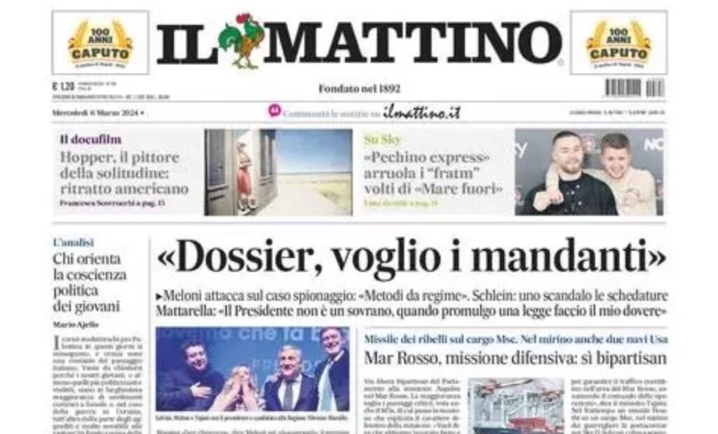 PRIMA PAGINA IL MATTINO OGGI