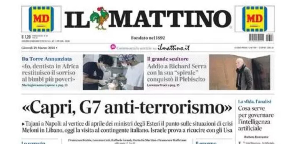 PRIMA PAGINA IL MATTINO OGGI