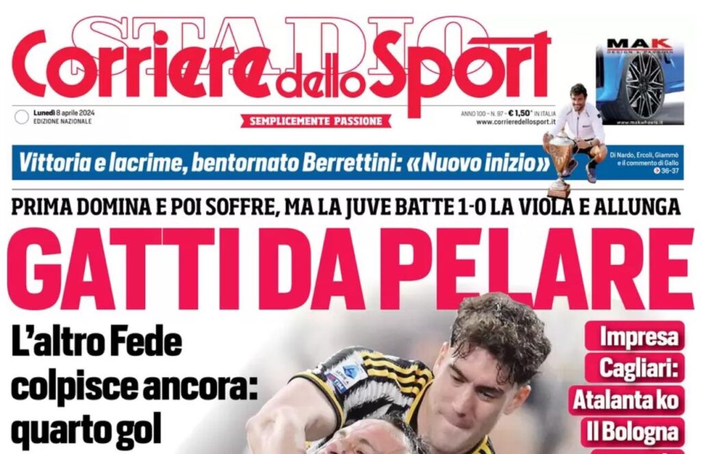 PRIMA PAGINA CORRIERE DELLO SPORT OGGI