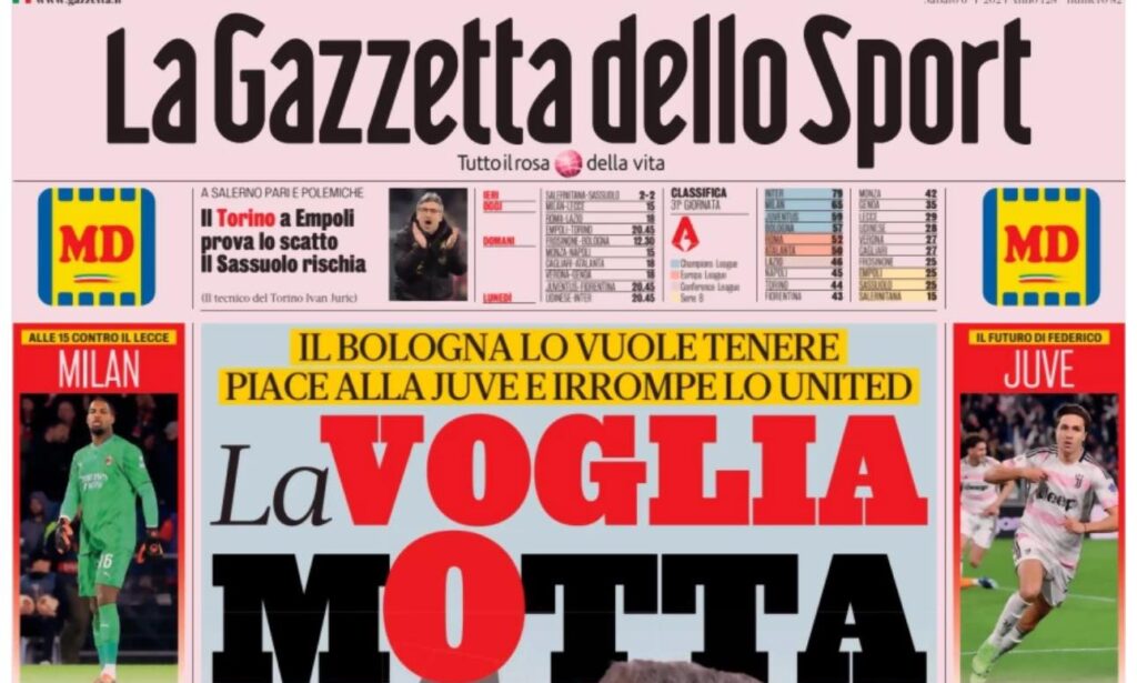 PRIMA PAGINA GAZZETTA DELLO SPORT OGGI: “Inzaghi al rinnovo, ci metto la firma”