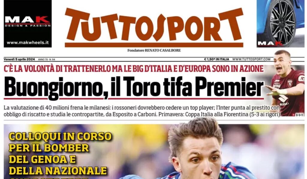PRIMA PAGINA TUTTOSPORT OGGI